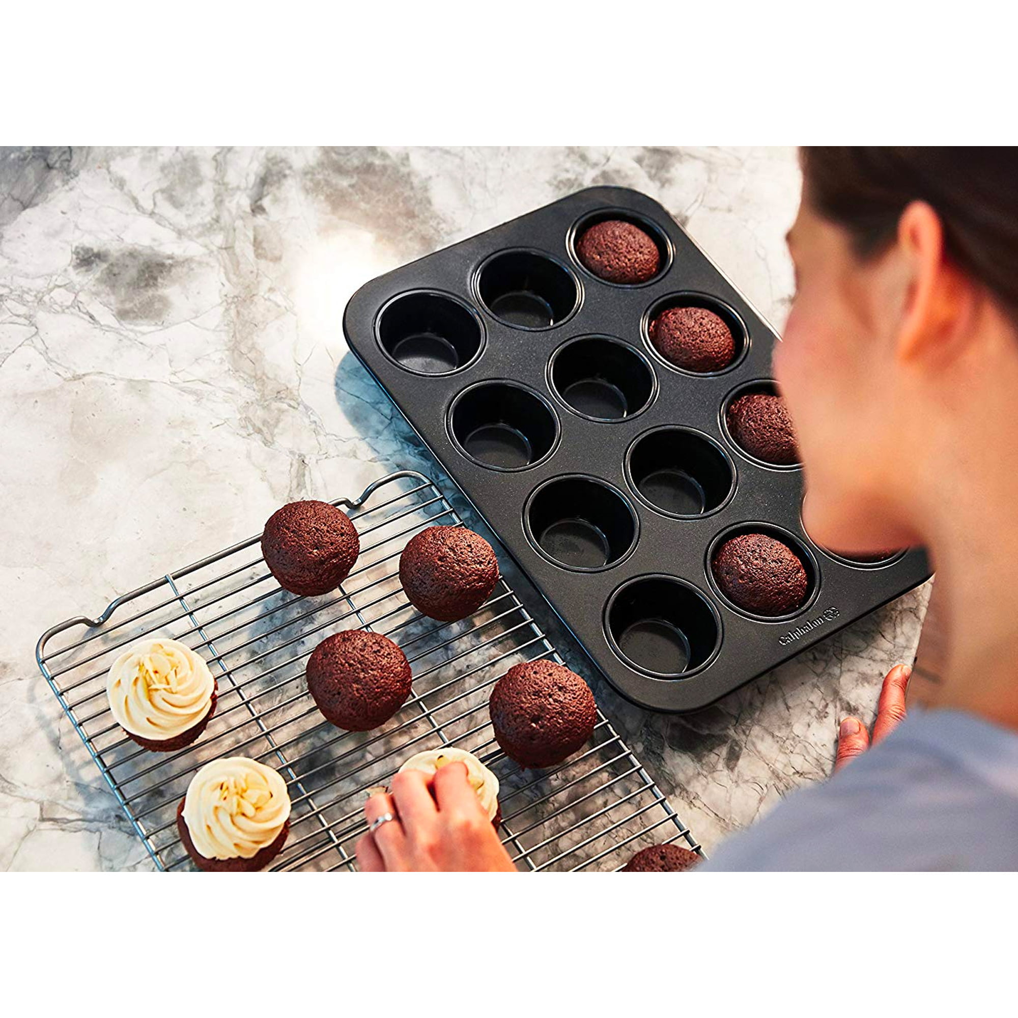 Calphalon Non-Stick Muffin Pan, 12 Cups, Sturdy Metal Baking Pan, Cupcakes