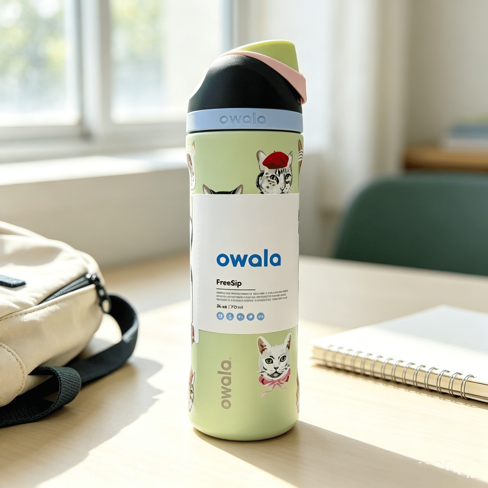 Owala FreeSip Stainless Steel Water Bottle, 24oz cat
