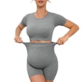thumbnail image 6 of Tqyyweavej Maternity 2 Piece Outfit Quick Dry Short Sleeve Crewneck Yoga Tops and Over The Belly Solid Color Ribbed Workout Shorts, 6 of 7