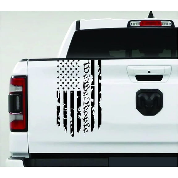 AnyStickerYouWant We The People Distressed American USA US Flag Truck Tailgate Vinyl Decal Preamble of The US Constitution Decal Reversed Compatible with Most Pickup Trucks Rear Car Sticker