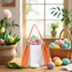 thumbnail image 5 of Decoraciones de Pascua, adornos de Pascua, regalos de Pascua, cesta de cola de conejo de orejas largas y cesta redonda de lino, bolsa de regalo de Pascua, bolso de mano, cesta de almacenamiento de hue, 5 of 6