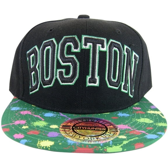 City Hunter Boston Men's Adjustable Snapback Baseball Caps (Black/Green Paint)