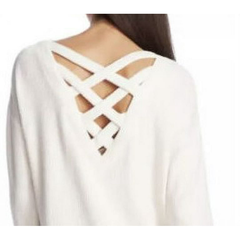 1.State Womens Cross Back Cozy Pullover Sweater White M