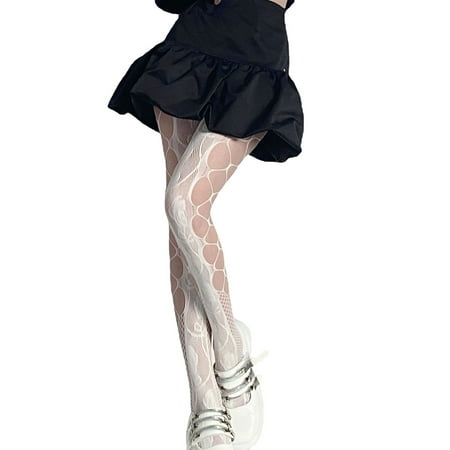 

Women Sexy Side Large Hollow Out Holes Pantyhose Gothic Floral Jacquard Patterned Fishnet Tights Sheer Mesh Stockings