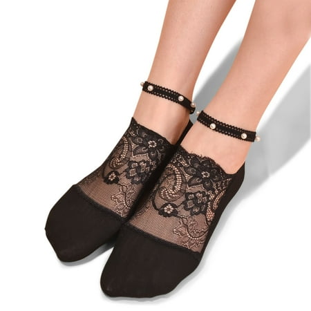

10 pair Womens Pearl Lace Socks Breathable Invisible Socks Ballerina Socks Non Slip Socks Transparent Low Socks Color Random