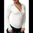 thumbnail image 2 of Camisetas Henley de Larga para Mujer, -Otoño 2025, de Punto Acanalado con Botones, Corte Entallado, Blusas Básicas Informales. Crema L, 2 of 7