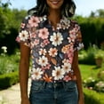 thumbnail image 4 of Women Hawaiian Beach Shirt Soft Cool Tropic Print Short Sleeve V Neck Button Down Vacation Tops Black L, 4 of 5