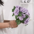thumbnail image 7 of Scheam 25 Pieces Artificial Foam Rose Flowers Vintage Fake Roses DIY Bouquets Boutonnieres with Leaves and Stems for Wedding Bridal Shower Banquet Party Centerpieces Decor (Purple), 7 of 7
