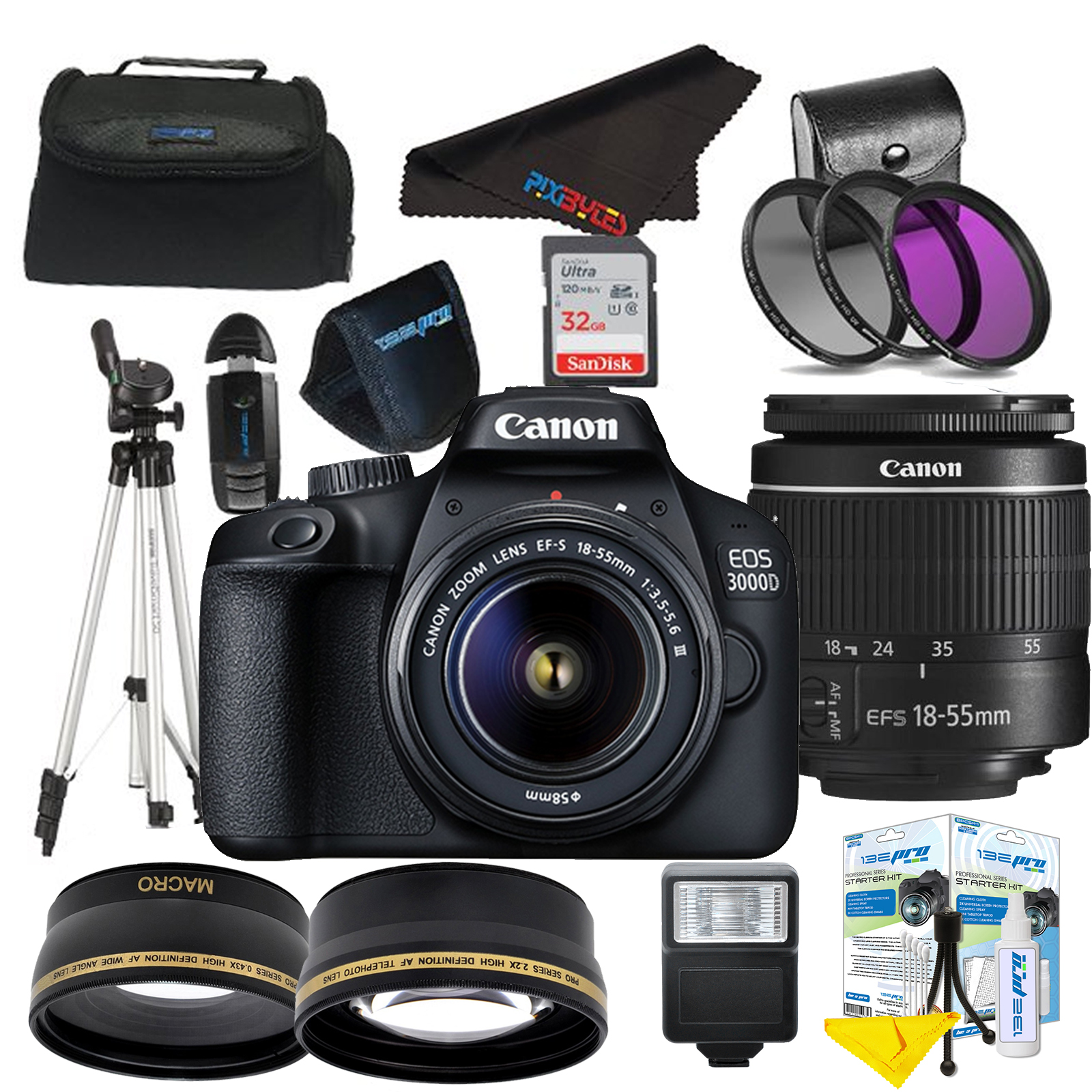 Canon EOS Rebel 3000D/T100 Digital SLR Camera with 18-55mm Lens Kit + Pixi  AdvancedAccessory Bundle - image 1 of 6
