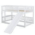 thumbnail image 6 of Harper & Bright Designs Twin Over Twin Low Bunk Bed with Slide Fence and Ladder, Multifunctional Wooden Floor Bunk Bed Frame with Small Door for Boys Girls, No Box Spring Needed, White, 6 of 11