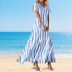 thumbnail image 2 of Vestido largo bohemio con cuello en V para mujer: ligero y fluido, de poliéster y spandex, ideal para vacaciones en la playa y reuniones informales., 2 of 5