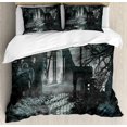 thumbnail image 1 of Duvet Cover Set, Full Moon Over Medieval Building Ruins at Night Dark Scary, 1 of 6