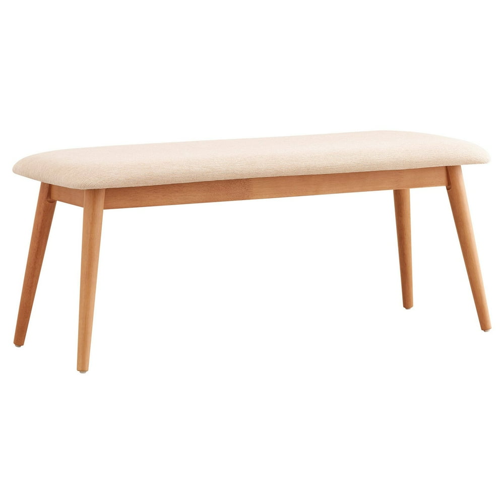 Chelsea Lane Mid Century Modern Beige Upholstered Wood Dining Bench