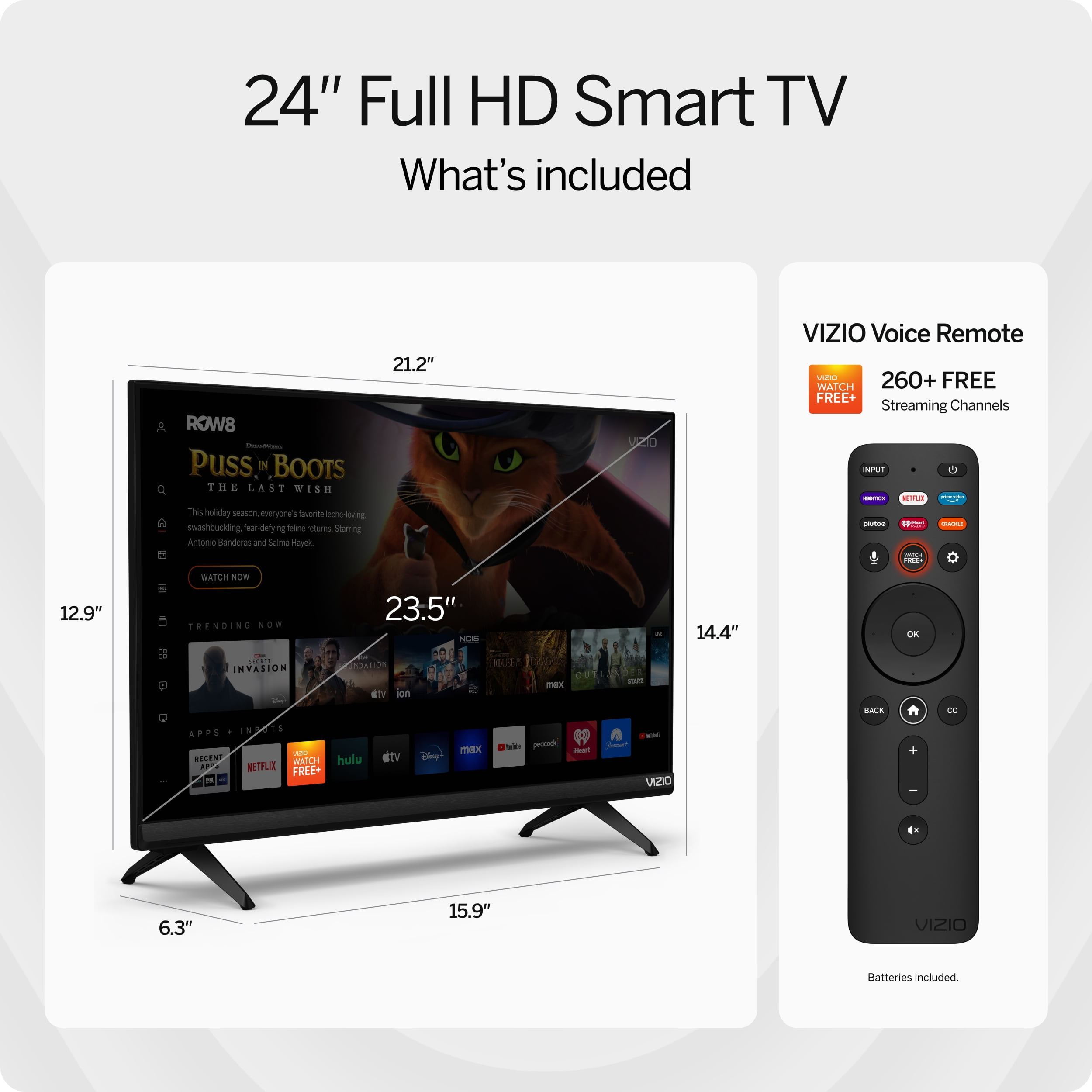 VIZIO D24FM-K01 24" D 1920 x 1080 LED Smart TVs Television Type with Remote Control & 2 x AAA Batterie, D24FM-K01, 1 Pack