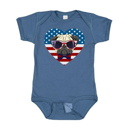 

Inktastic Pug Dog Patriotic US Flag Heart Gift Baby Boy or Baby Girl Bodysuit