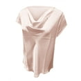 thumbnail image 4 of Delayuji Womens Fashion Tops Short Sleeve Cowl Neck Shirts Trendy 2025 Casual Outfits Ladies Top Blouses Pink M Polyester,Spandex Short Sleeve Shirts for Women, 4 of 5