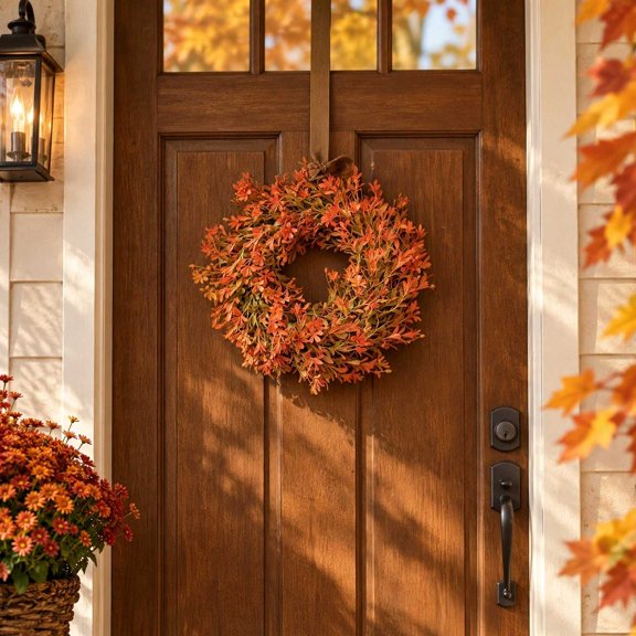 Nkmbld Fall Wreath for Front Door, Harvest Autumn Wreath for Indoor Outdoor Wall Porch Window Halloween Thanksgiving Day Farmhouse Holiday Decor