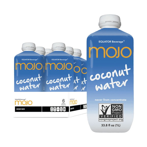 MOJO Coconut Water | Hydration Drink & Sports Drink | Electrolytes Beverage 1043 mg | Vitamin B & C | Hydration Drink for Skin & Body | 33.8 Oz (Pack Of 6)