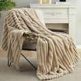 thumbnail image 4 of Faux Fur Throw Blanket for Couch, Ultra Cozy Fuzzy Fluffy Fur Luxurious Soft Striped Plush Gift Blankets for Family Sofa Chair Bedroom, 60"x80", 4 of 9