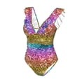 thumbnail image 4 of Yiaed Glitter Rainbow Print Women's Ruffled One Piece Swimsuit V Neck Swimwear Slimming Monokini for Woman-X-Large, 4 of 8