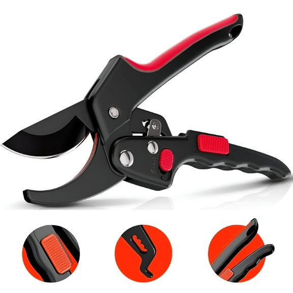 FACEGA Ratchet Pruning Shears for Gardening Heavy Duty - Increases Cutting Power 3x - Perfect Ratchet Pruners for Weak Hands & Arthritis (Red,20cm-24.9cm)