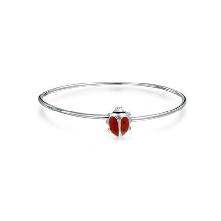 925 Silver Red Enamel Lucky Ladybug Kids Bangle Bracelet 5in