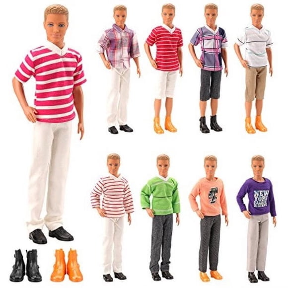 MesaSe Lot 8 Items Clothes for Ken Doll EU CEEN71 Certified Include 3 Sets Casual Wear 3 Pcs Dolls Pants 2 Shoes