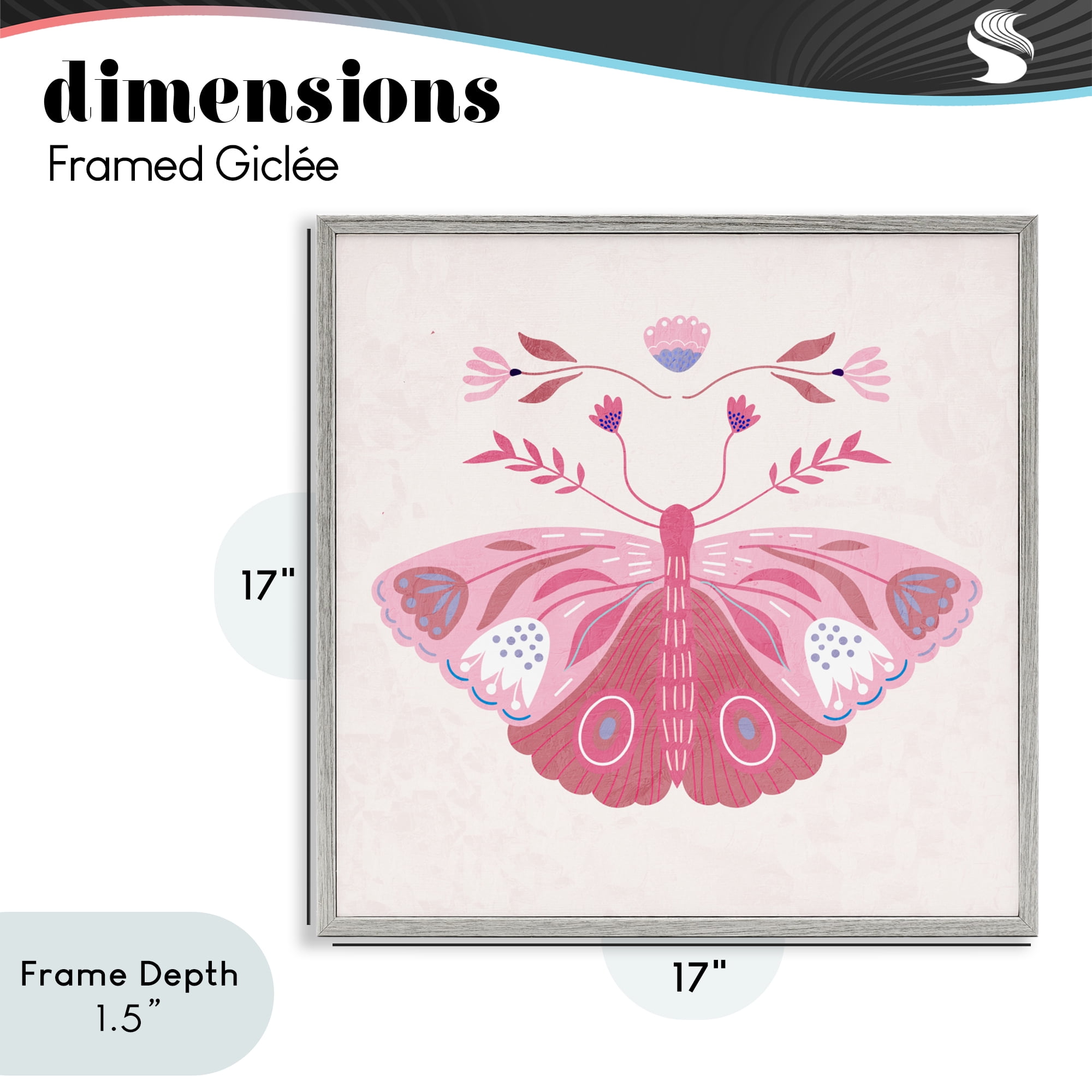 Stupell Industries Boho Pink Folk Butterfly Gray Framed Giclee Art, design by Kim Allen