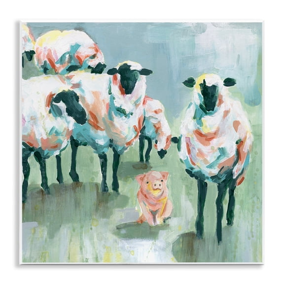 Stupell Industries Rustic Lodge Piglet in Flock of Sheep Adorable Farm Animal Wall Plaque Art, 12 x 12, by Carol Robinson