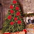 thumbnail image 7 of 2 Pcs Poinsettias Artificial Christmas Flowers Red Poinsettia Bushes for Christmas Decor 7 Heads Fake Silk Poinsettia Flowers Velvet Bouquet for Home Xmas Tree Table Centerpiece Holiday, 7 of 7