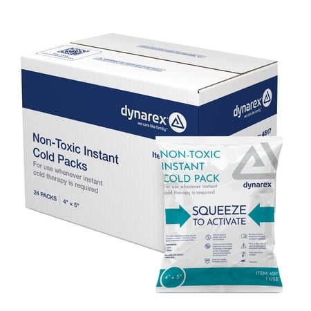 Dynarex Instant Cold Pack, Non-Toxic Disposable Ice Pack for Cold Compress, 4” x 5”, 24 Count