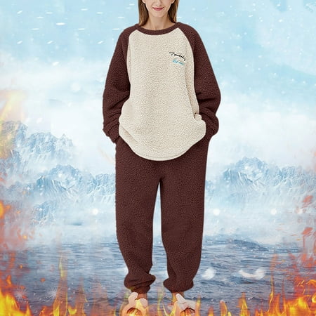 

WANYNG pajamas for women Men s And Women s Autumn And Winter Flannel Pajamas Pajama Suit Cardigan Long Sleeve Polyester Sleepwear Sets Coffee M