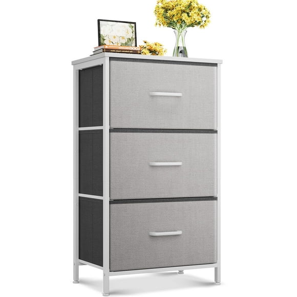 AODK Dresser for Bedroom Nightstand Small Dresser Chest of Drawers End Table for Living Room Closet Dresser with 3 Storage Drawers Organizer Clothes Light Grey