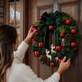 thumbnail image 5 of 11.81" Christmas Wreath with Green Velvet Bow, Red Baubles & Pinecones, Pre-Decorated Artificial Pine Wreath with White Reindeer for Front Door Wall Decor, 5 of 9