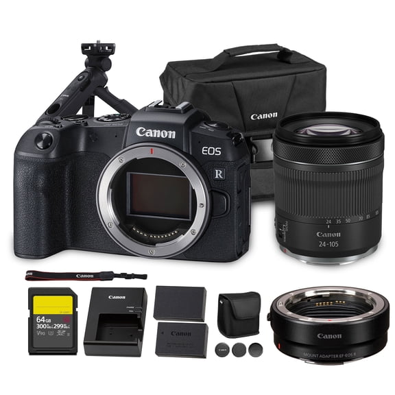 Canon EOS RP Mirrorless Camera | 26.2MP Full Frame Sensor | 4K Video Recording | Lightweight Compact Camera for Travel and Everyday Content Creation   Canon RF 24-105mm Lens   Tripod Grip   More