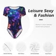thumbnail image 4 of Rateoe Magic Colorful Forest Leaves Printed Women Rash Guard Short Sleeve,Tummy control Swimsuit Surfing Swimsuit Bathing Suit Short-sleeved Onesie UPF 50+ -Large, 4 of 7