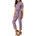 thumbnail image 4 of INSPIRE CHIC Women's Jumpsuit Short Sleeve Collared Button Down Tie Waist Cotton Cargo Jumpsuit XL Dusty Purple, 4 of 7
