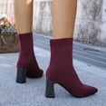 thumbnail image 4 of Xfvqtps Chunky Heel Ankle Boots for Women Knit Stretch Sock Booties Square Toe Slip on Winter Boots Comfortable Fashion Casual Shoes, 4 of 9