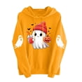 thumbnail image 4 of qolati Halloween Hoodie for Women Ghost Pumpkin Graphic Spooky Long Sleeve Pullover Sweater Cute Fall Oversized Fleece Lined Hooded Tops Orange L, 4 of 6