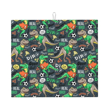 

Naloa Dinosaur Plays Soccer Dish Drying Mat for Kitchen Counter Heat Resistant Drainer Mats Absorbent Draining Mat Dish Rack Pad 16 x18
