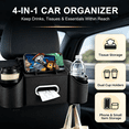 thumbnail image 3 of Back Seat Car Organizer, 2 Cup Holders, Tissue Holder, Phone Stand & Hooks,Black, 3 of 10