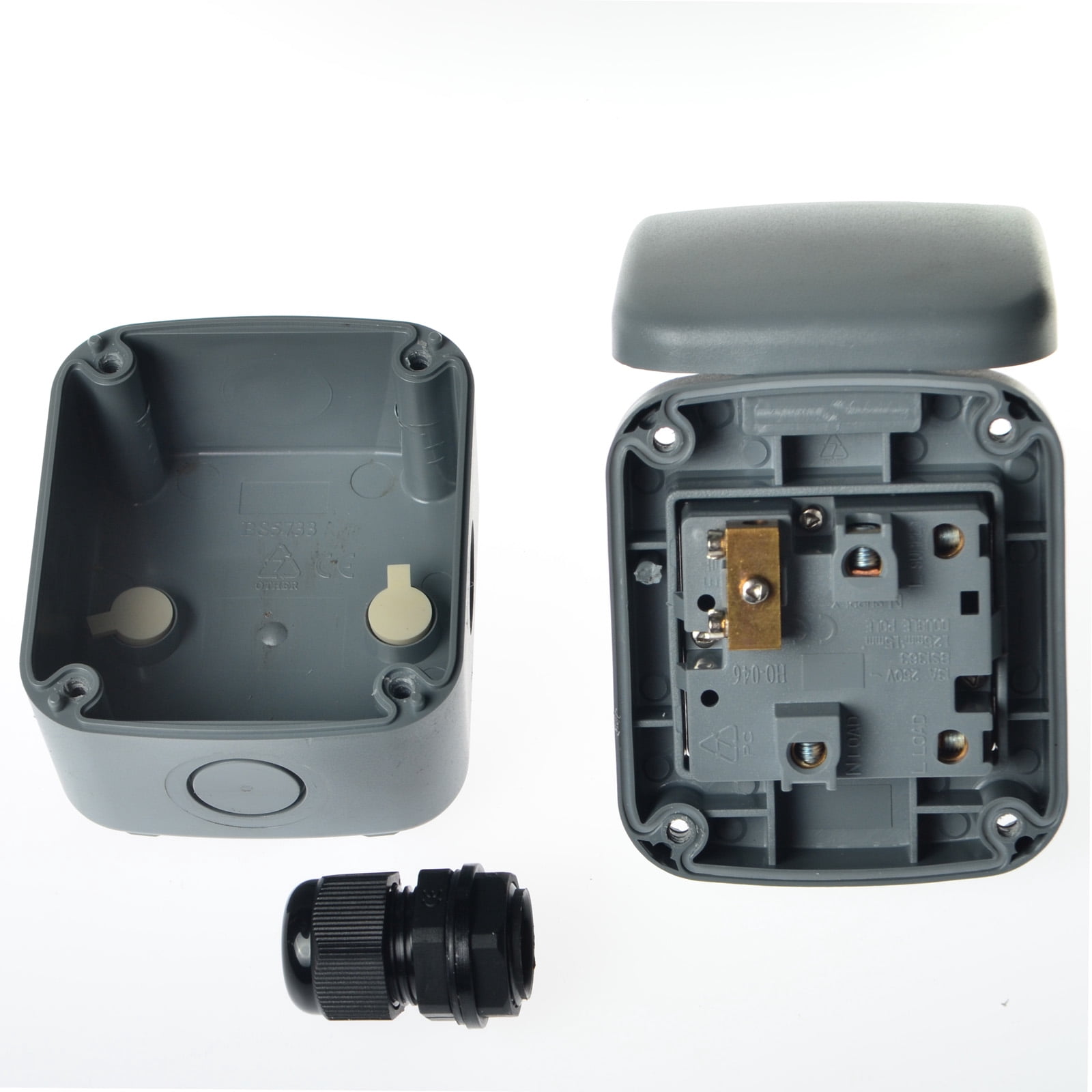 GREENCYCLE 3PC Weatherproof 125VAC 15A 1 Gang Switch Fused Protection Switched Unit Outdoor Use 4-Pole Junction Box with 20mm Cable Gland IP66 Rated