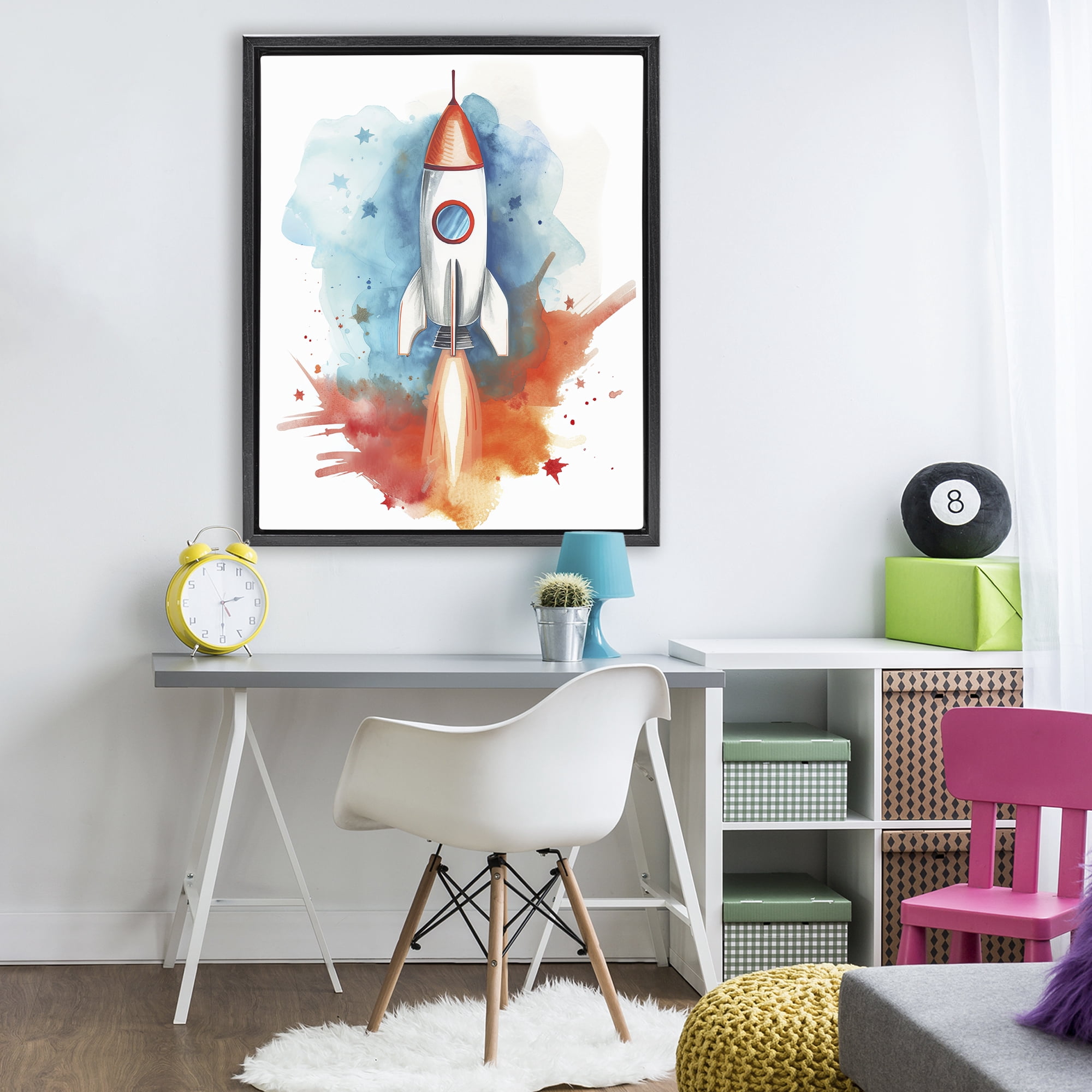 Stupell Industries Rocket Launch Adventure Black Framed Floater Canvas Wall Art, design by Ray Powers