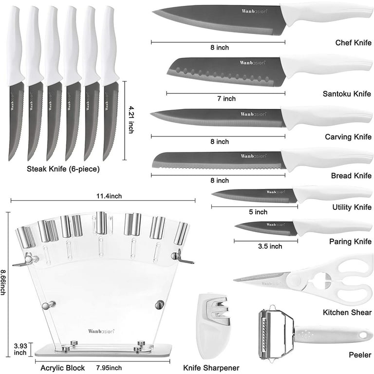 Wanbasion Black Stainless Steel Knife Set, Sharp Kitchen Knife Set Professional