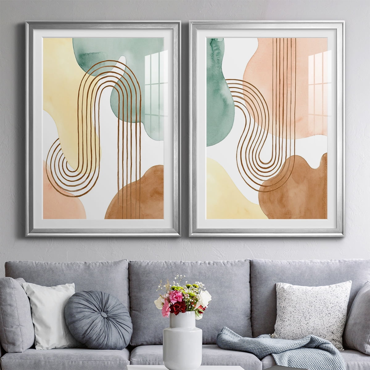 Wexford Home Spring Shapes I Premium Framed Print, 18.5" x 24.5" - Ready to Hang, Silver (Set of 2)