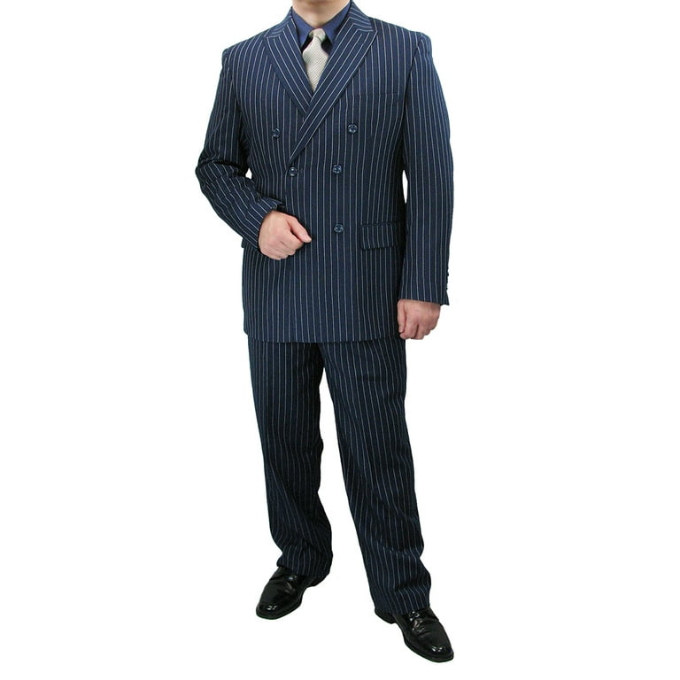 Smoke Blue Suit with Pinstripes Four Piece Set, 44r Coat - 38 Waist