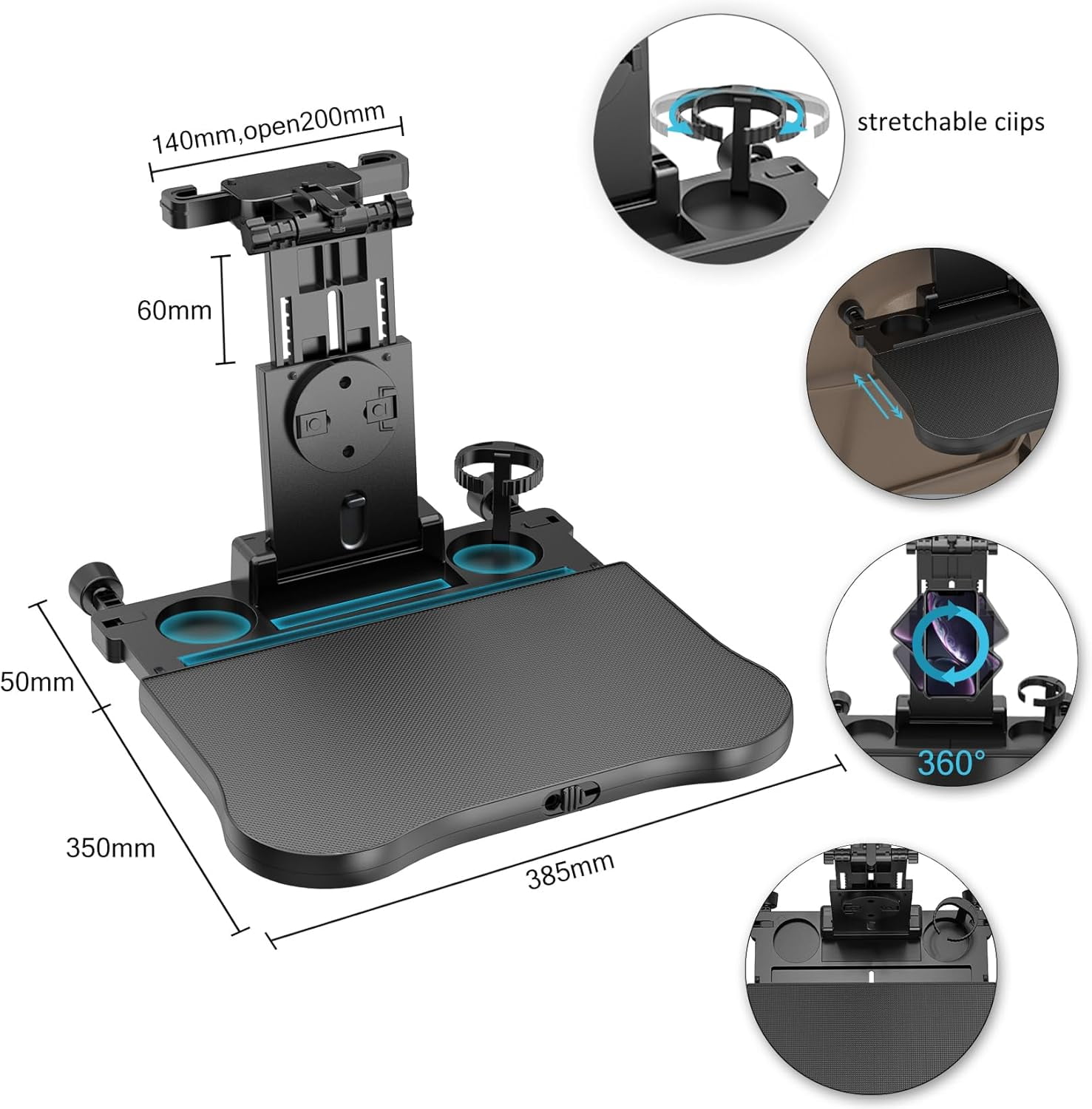 HSWT Car Seat Tray Table - Adjustable Kids Travel Car Food Trays for Eating Passenger Roadtrip Back Seat Organizer Pastime/Working/Dinning Desk