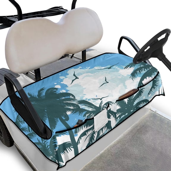 Whosucclay Coconut Tree Print Golf Cart Seat Protector, with Storage Pockets Golf Cart Seat Cover Soft Fashion Golf Cart Seat Towel Blanket for Most 2 Seats