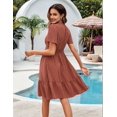 thumbnail image 4 of Robe d'Été Boho à Pois Courte en Dentelle Col en V Manches Courtes Robe Fluide Ligne A Mini Robe Rouge Brique L, 4 of 10