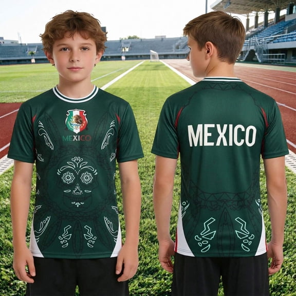 Kids Boys Girls Soccer Raglan Top Football Mexico Short Sleeve Boys 2026 Fan International Shirts Streetwear Summer Graphic Tee Tops 1-13 Years